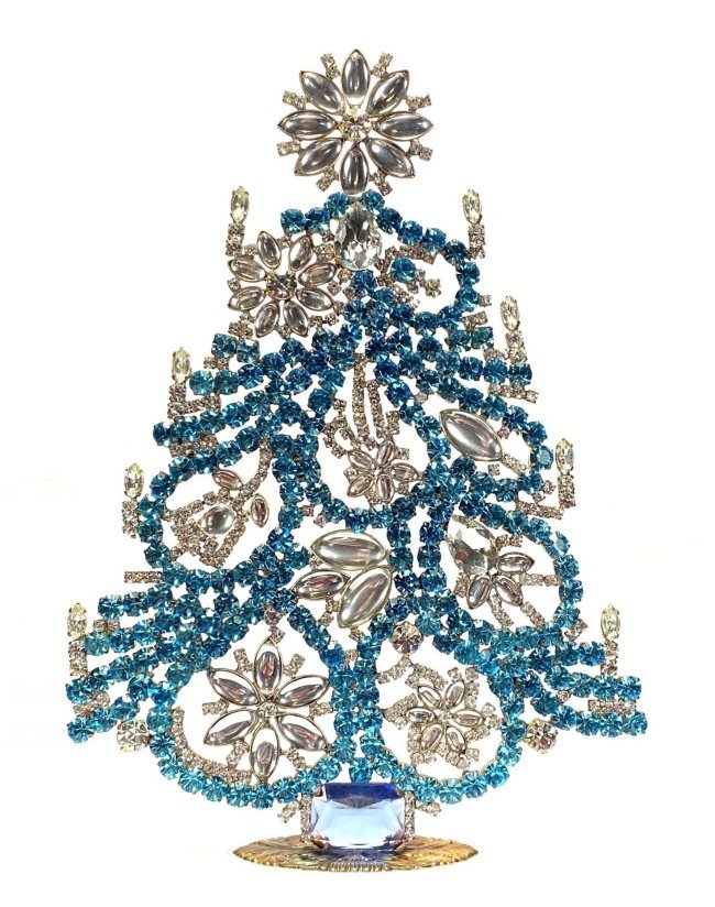 Vintage Rhinestones Standing Decorative Christmas Tree XL: Vintage Standing Christmas Tree. Made in Czechoslovakia. Excellent condition. No missing stones. No damage. It measures approximately 8 1/2 ".