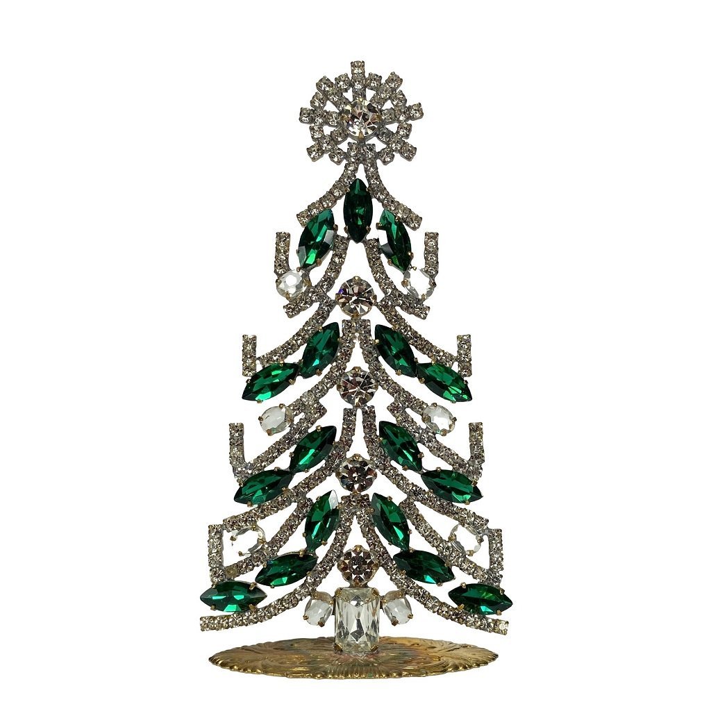 Vintage Rhinestones Standing Decorative Ornament Christmas Tree M: Vintage Standing Christmas Tree. Made in Czechoslovakia. Excellent condition. No missing stones. No damage. Height 5 1/2 '' ( 14 cm ), Width 3 '' ( 7,5 cm )