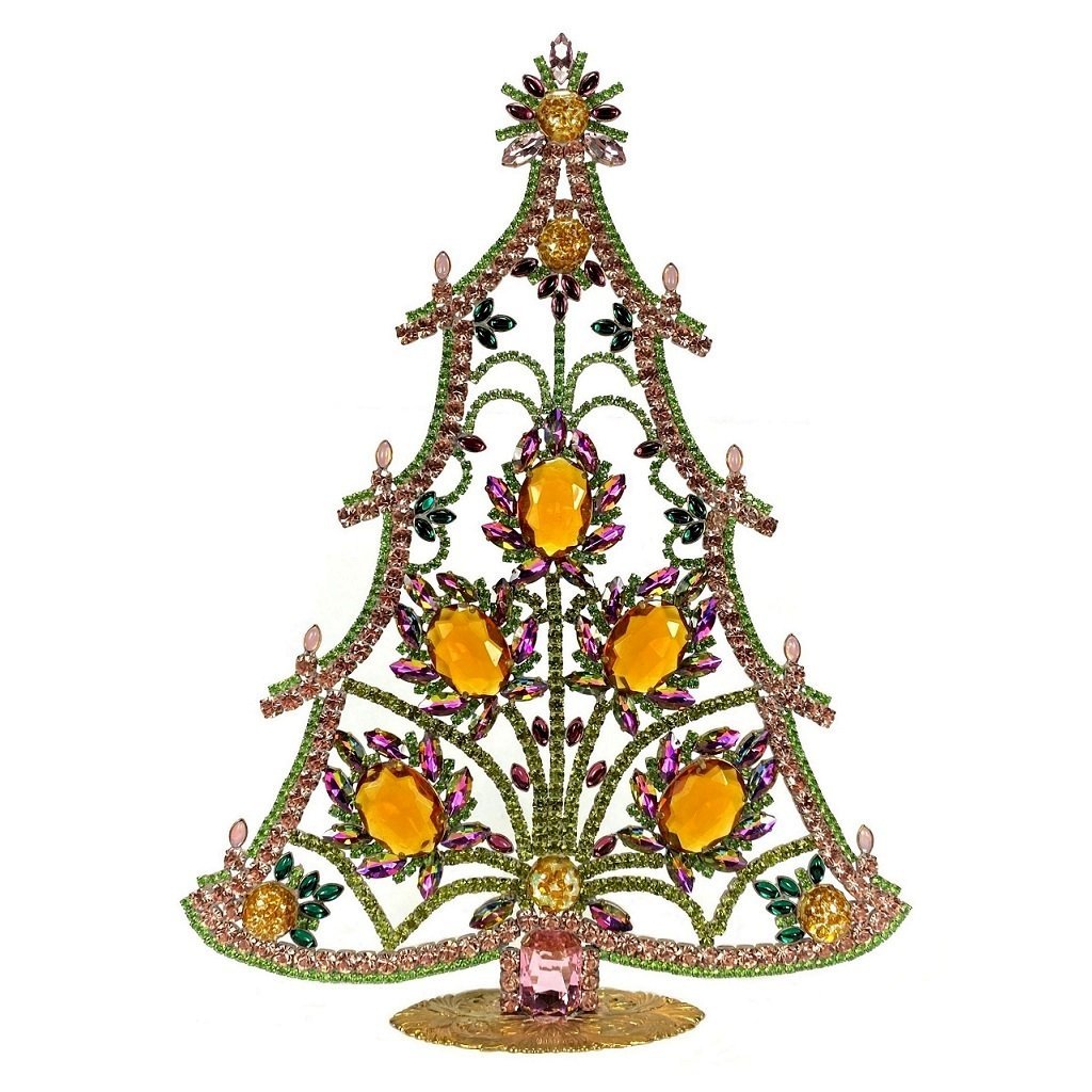 Vintage Rhinestones Standing Decorative Ornament Christmas Tree XXL: Vintage Standing Christmas Tree. Made in Czechoslovakia. Excellent condition. No missing stones. No damage. Height 12 '' ( 31 cm ), Width 9 '' ( 23 cm )