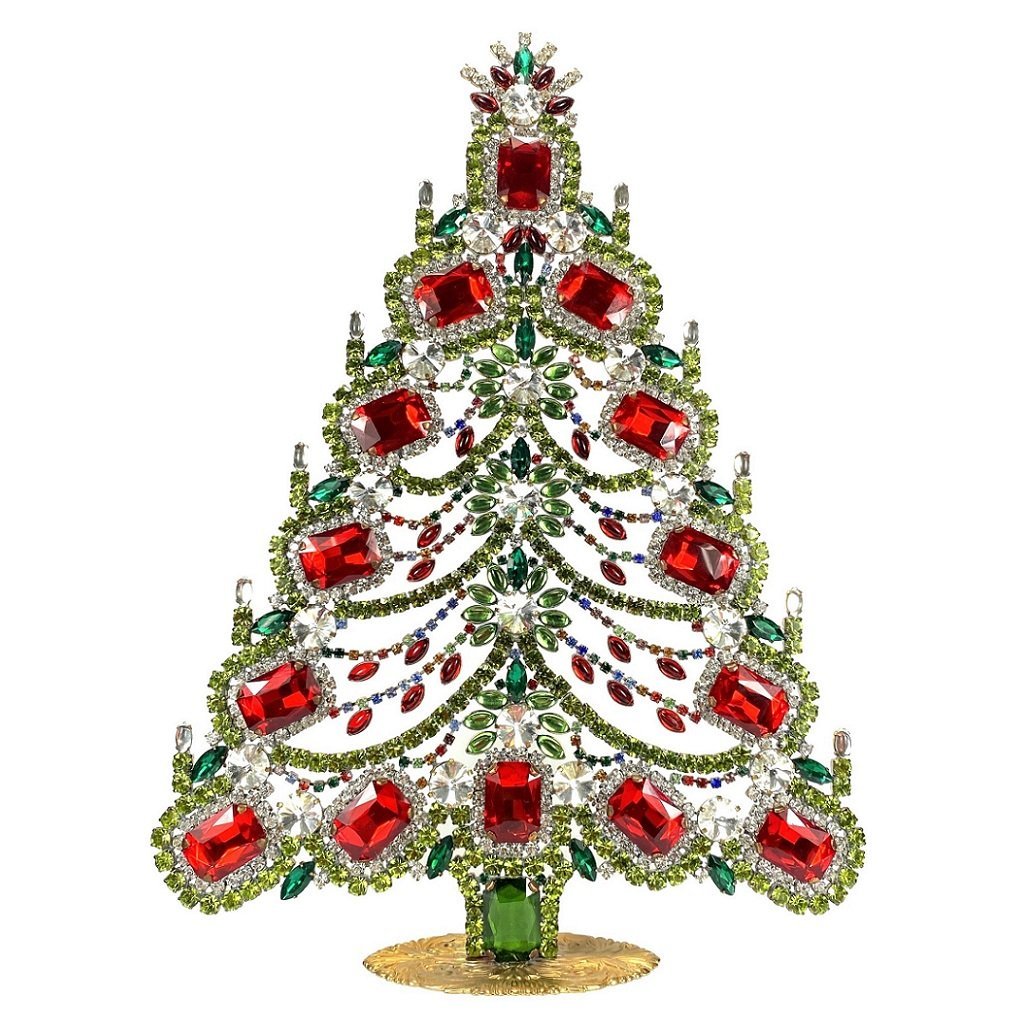 Vintage Rhinestones Standing Decorative Ornament Christmas Tree XXL: Vintage Standing Christmas Tree. Made in Czechoslovakia. Excellent condition. No missing stones. No damage. Height 12 '' ( 31 cm ), Width 9 '' ( 23 cm )