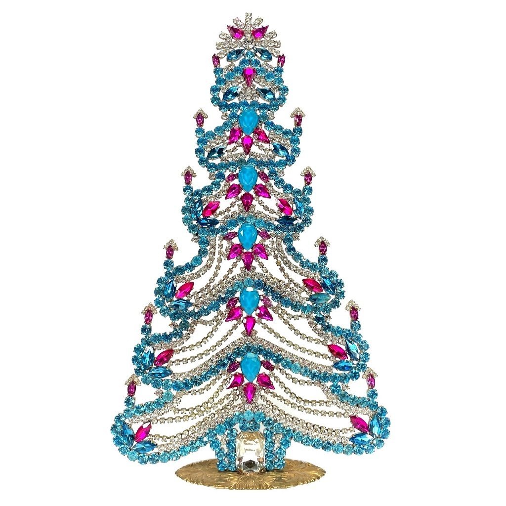 Vintage Rhinestones Standing Decorative Ornament Christmas Tree XXL: Vintage Standing Christmas Tree. Made in Czechoslovakia. Excellent condition. No missing stones. No damage. Height 12 '' ( 31 cm ), Width 7 '' ( 18 cm )