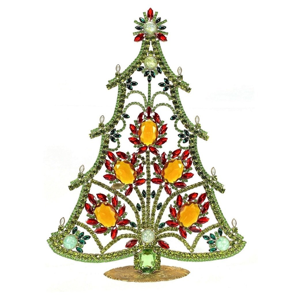 Vintage Rhinestones Standing Decorative Ornament Christmas Tree XXL: Vintage Standing Christmas Tree. Made in Czechoslovakia. Excellent condition. No missing stones. No damage. Height 12 '' ( 31 cm ), Width 9 '' ( 23 cm )