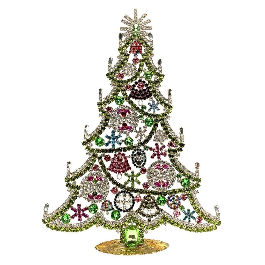 Vintage Rhinestones Standing Decorative Ornament Christmas Tree XXL: Vintage Standing Christmas Tree. Made in Czechoslovakia. Excellent condition. No missing stones. No damage. Height 12 '' ( 30 cm ), Width 9 '' ( 23 cm )