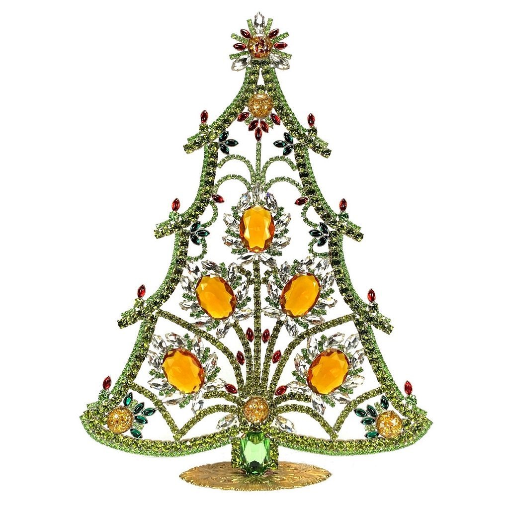 Vintage Rhinestones Standing Decorative Ornament Christmas Tree XXL: Vintage Standing Christmas Tree. Made in Czechoslovakia. Excellent condition. No missing stones. No damage. Height 12 '' ( 31 cm ), Width 9 '' ( 23 cm )
