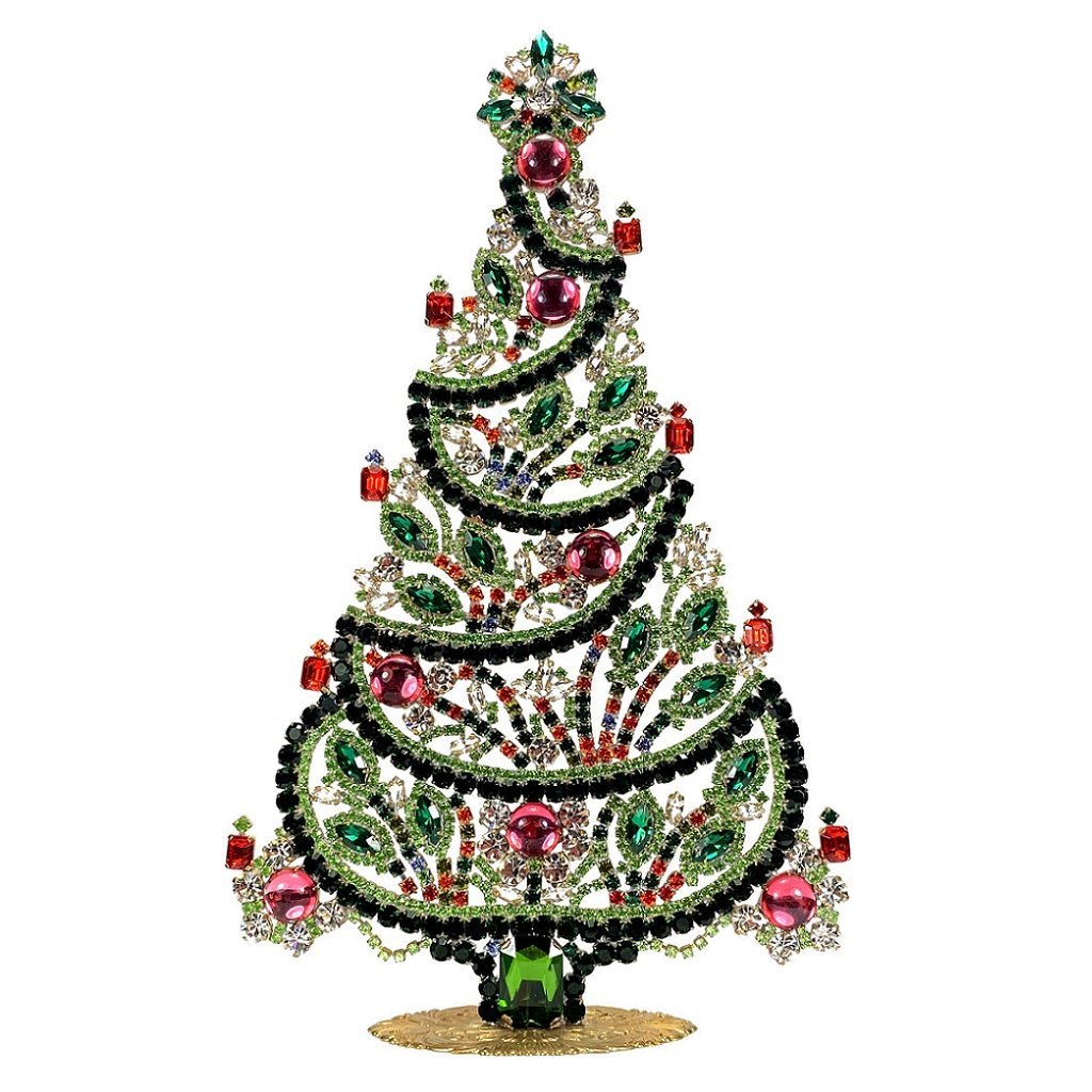 Vintage Rhinestones Standing Decorative Ornament Christmas Tree XXL: Vintage Standing Christmas Tree. Made in Czechoslovakia. Excellent condition. No missing stones. No damage. Height 12 '' ( 30 cm ), Width 7 '' ( 18 cm )