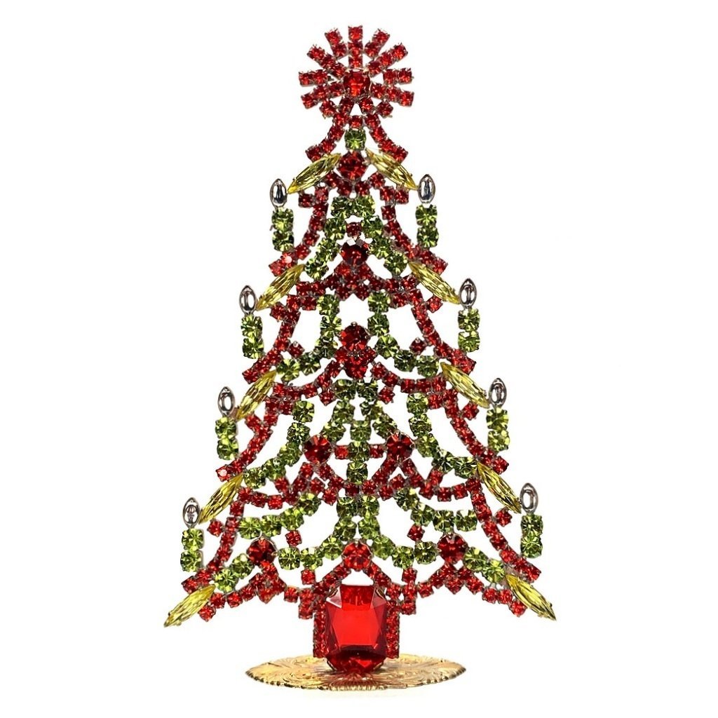 Vintage Rhinestones Standing Decorative Ornament Christmas Tree XL: Vintage Standing Christmas Tree. Made in Czechoslovakia. Excellent condition. No missing stones. No damage. Height 7 1/2 '' ( 19 cm ), Width 4 3/4 '' ( 12 cm )