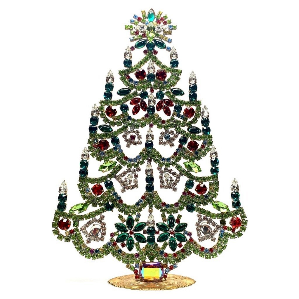 Vintage Rhinestones Standing Decorative Ornament Christmas Tree XL: Vintage Standing Christmas Tree. Made in Czechoslovakia. Excellent condition. No missing stones. No damage. Height 8 1/4 '' ( 21 cm ), Width 6 '' ( 15 cm )