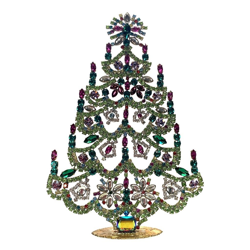 Vintage Rhinestones Standing Decorative Ornament Christmas Tree XL: Vintage Standing Christmas Tree. Made in Czechoslovakia. Excellent condition. No missing stones. No damage. Height 8 1/4 '' ( 21 cm ), Width 6 '' ( 15 cm )
