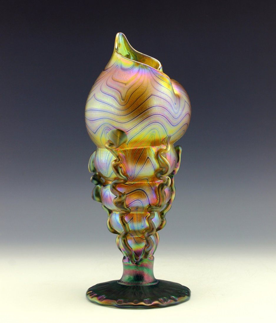 Art Nouveau Glass Conch Shell Vase Glamorous Loetz or Tiffany Studios Decor (1 of 2)