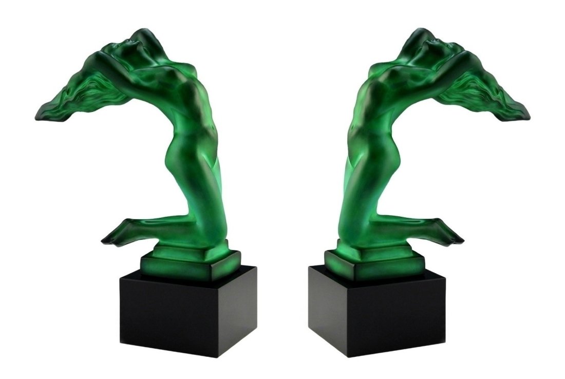 Bookends France Art Deco Malachite Glass H.Hoffmann by Lalique (1 of 2)
