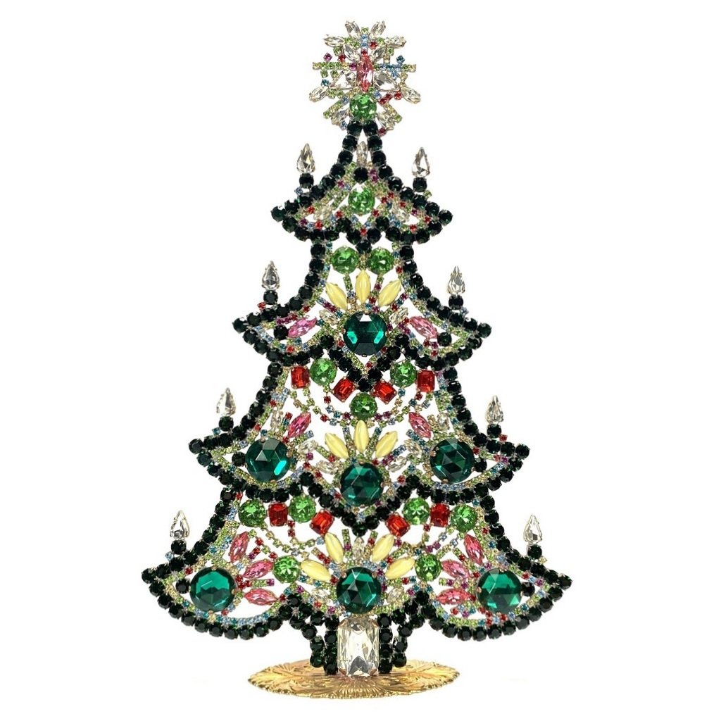 Vintage Rhinestones Standing Decorative Christmas Tree Ornament XXL: Vintage Standing Christmas Tree. Made in Czechoslovakia. Excellent condition. No missing stones. No damage. It measures approximately 11 1/2 " ( 29 cm ).