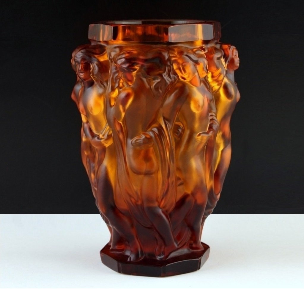 Art Deco Amber Glass Bacchantes Vase 1930' H.Hoffmann by Lalique (1 of 1)