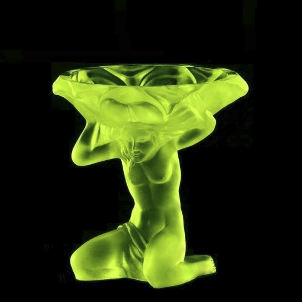 Art Deco Vaseline Uranium Glass Large Jewelry Bowl 1930' H.Hoffmann (1 of 2)