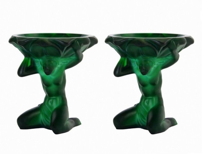 Art Deco 1930' Malachite Jade Glass 2 Decorative Jewelry Bowls (1 of 2)