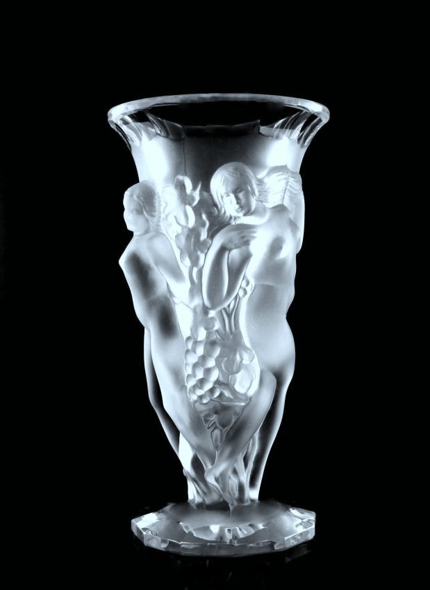 France Art Deco 1930' Large Satin Glass Bacchantes Vase (1 of 5)