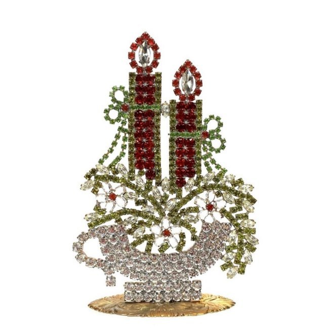Vintage Czechoslovakian Crystal Glass Rhinestones Standing Christmas Ornament Candlestick: Made in Czechoslovakia. Excellent condition. No missing stones. No damage. It measures approximately 6 3/4 ''. Fast delivery time worldwide: 2-6 days.