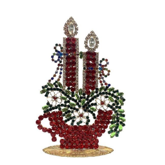 Vintage Czechoslovakian Crystal Glass Rhinestones Standing Christmas Ornament Candlestick: Made in Czechoslovakia. Excellent condition. No missing stones. No damage. It measures approximately 6 3/4 ''. Fast delivery time worldwide: 2-6 days.