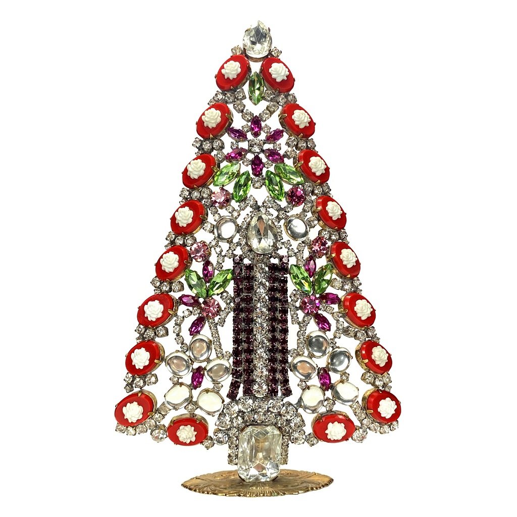 Vintage Rhinestones Standing Decorative Ornament Large Christmas Tree Folk Art: Vintage Standing Christmas Tree. Made in Czechoslovakia. Excellent condition. No missing stones. No damage. Height 8 '' ( 20 cm ). Fast delivery time worldwide: 2-6 days.