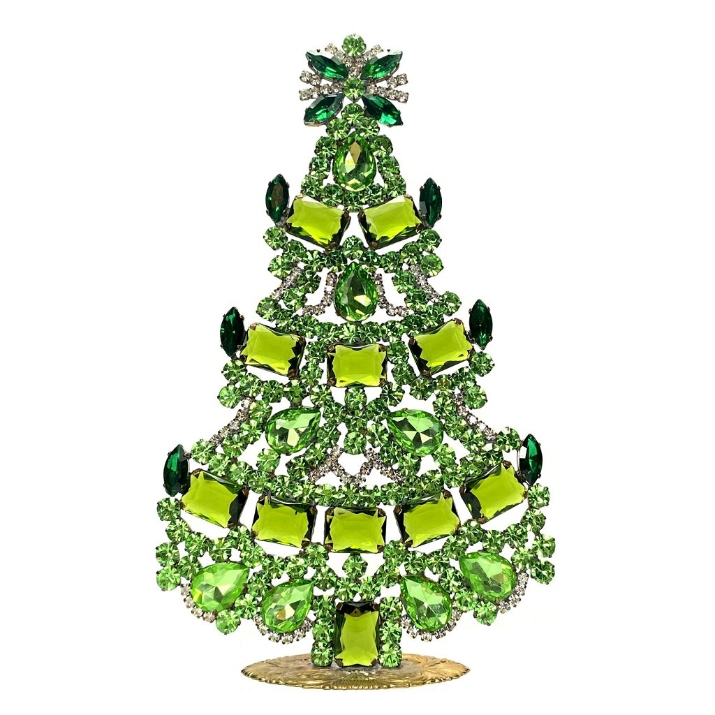 Vintage Rhinestones Standing Decorative Ornament Large Christmas Tree Folk Art: Vintage Standing Christmas Tree. Made in Czechoslovakia. Excellent condition. No missing stones. No damage. Height 7 1/2 '' ( 19 cm ). Fast delivery time worldwide: 2-6 days.