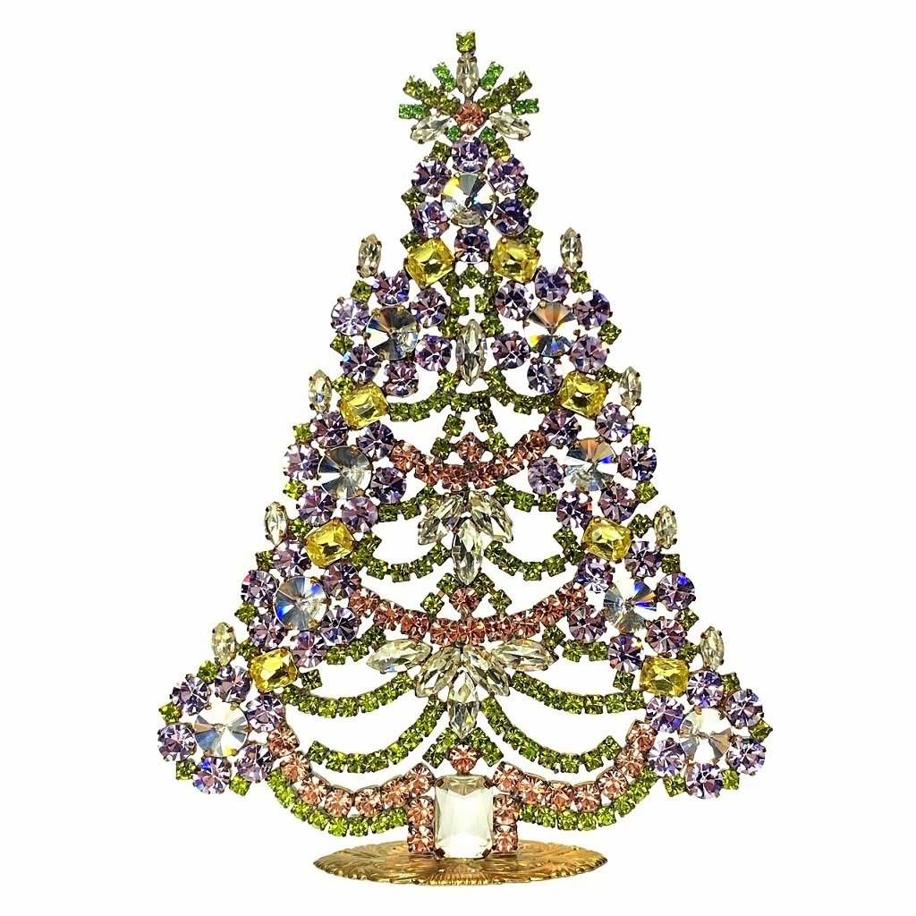 Vintage Rhinestones Standing Decorative Ornament Large Christmas Tree: Vintage Standing Christmas Tree Folk Art. Made in Czechoslovakia. Excellent condition. No missing stones. No damage. Height 7 1/2 '' ( 19 cm ). Fast delivery time worldwide: 2-6 days.