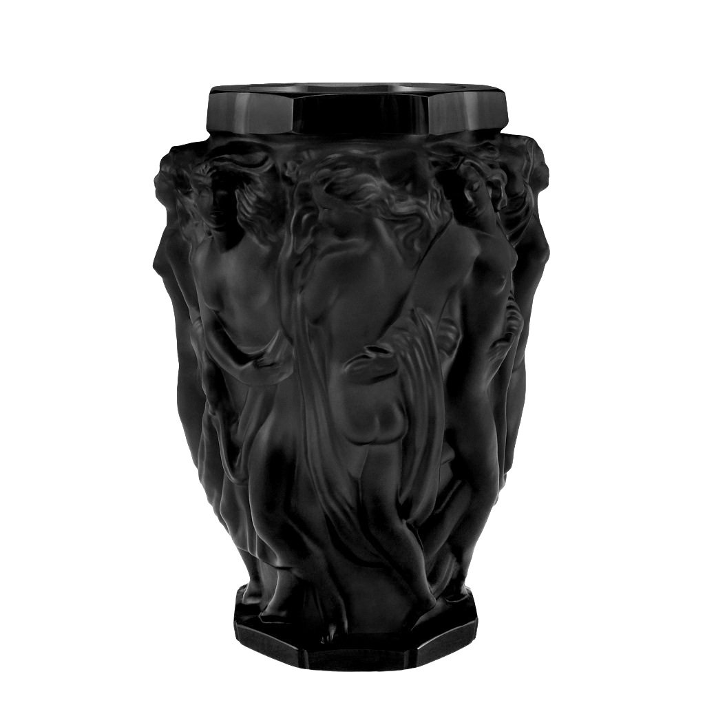 Glamorous Art Deco Rare Black Glass Bacchantes Vase H.Hoffmann by Lalique (1 of 2)