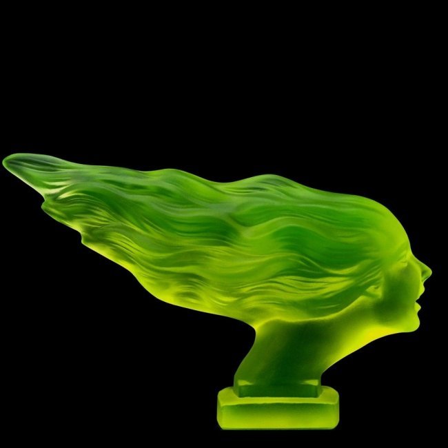 French Art Deco 1930' Vaseline Collectible Glass ' Speed Girl ' Hood Ornament H.Hoffman Statue (1 of 5)