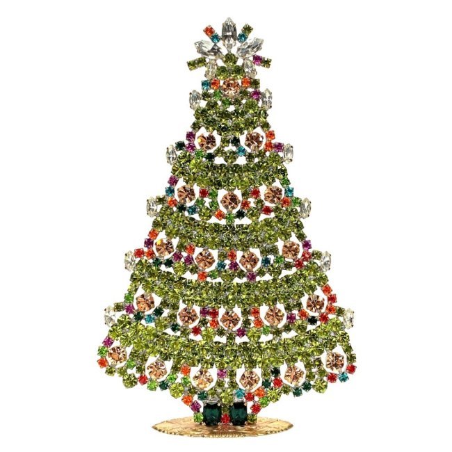 Vintage Rhinestones Standing Decorative Ornament Large Christmas Tree: Vintage Standing Christmas Tree. Made in Czechoslovakia. Excellent condition. No missing stones. No damage. Height 7 1/2 '' ( 19 cm ). Fast delivery time worldwide: 2-6 days.