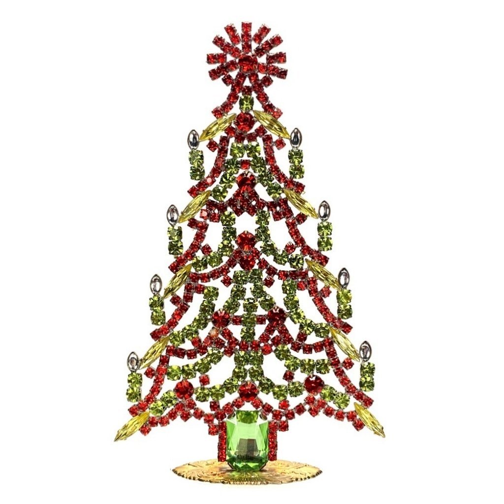 Vintage Rhinestones Standing Decorative Ornament Large Christmas Tree: Vintage Standing Christmas Tree. Made in Czechoslovakia. Excellent condition. No missing stones. No damage. Height 7 1/2 '' ( 19 cm ), Width 4 3/4 '' ( 12 cm ). Fast delivery time worldwide: 2-6 days.