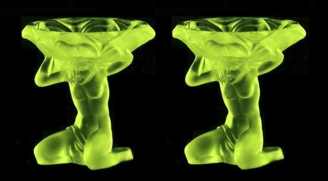 Art Deco Vaseline Uranium Collectible Glass 2 Jewelry Bowls H.Hoffmann by Lalique (1 of 2)