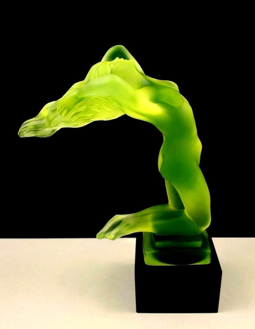 Art Deco Vaseline Uranium Glass ' Chrysis ' Car Mascot Hood Ornament 1930' H.Hoffmann by Lalique: Top Quality Collectible Vaseline Uranium Glass. This car mascot was originally made by LALIQUE. This piece was made in Bohemia from ORIGINAL antique molds that were used during the 1930's - 1939's. It