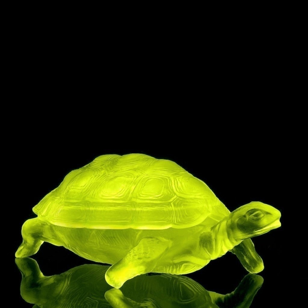 Art Deco Vaseline Uranium Collectible Glass Trinket Jewelry Box ' Turtle ' 1930's H.Hoffmann (1 of 3)