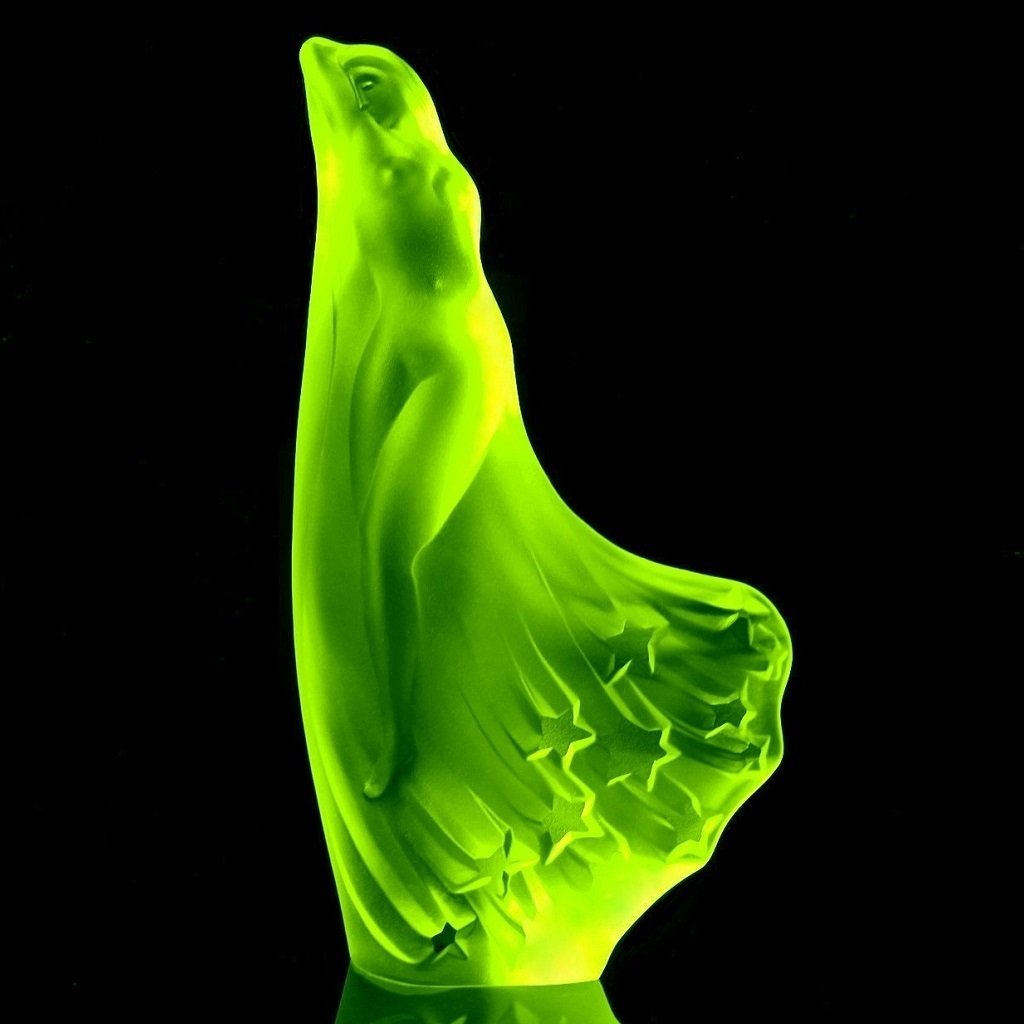 Art Deco Vaseline Collectible Glass Sculpture ' Women in the stars ' 1930' H.Hoffmann (1 of 2)