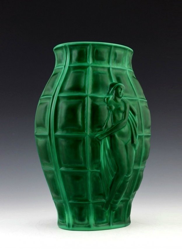 Art Deco 1930' Bohemian Jade Malachite Glass Collectible Vase H.Hoffmann (1 of 5)