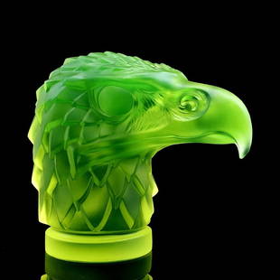 Art Deco Vaseline Uranium Collectible Glass Hood Ornament Paperweight Eagle H.Hoffmann: This piece is a great addition to collection or a great gift. Timeless design - Top Qality Art Deco Vaseline Collectible Glass Car Mascot ' Head Eagle' Hood Ornament Figurine. This piece was made in B