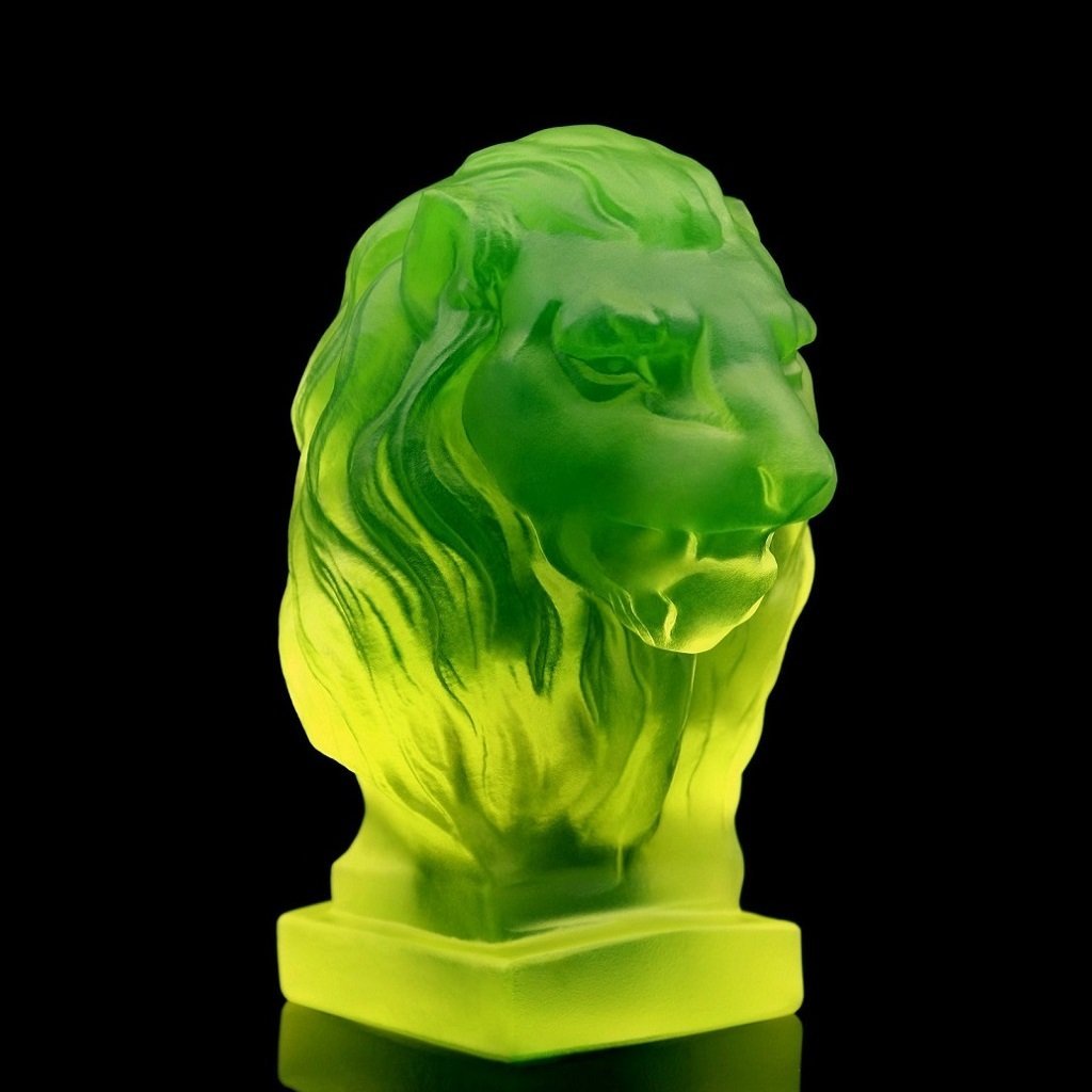 Art Deco Statue Vaseline Uranium Collectible Glass ' Lion ' Car Mascot H.Hoffmann (1 of 3)