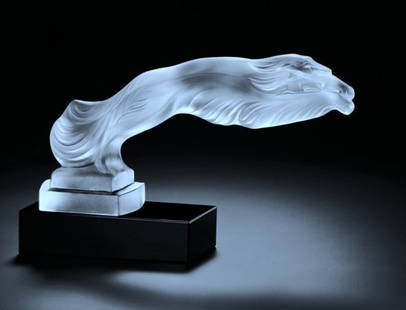 Glamorous Art Deco Glass Car Mascot ' Greyhounds ' 1930 H.Hoffmann Sculpture: This piece is a great addition to collection or a great gift. Timeless design - Top Qality Art Deco Glass Car Mascot ' Greyhounds ' Hood Ornament Figurine. This piece was made in Bohemia from the ORIG