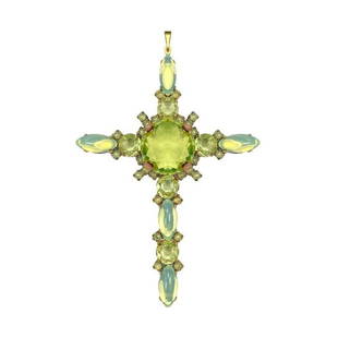 Art Deco Vaseline Uranium Glass Cross Vintage Pendant: A really nice piece that glows beautifully under UV light. All the stones in this pendant are made of uranium glass. Made in Czechoslovakia. Dimensions: Height: 3 3/4 '', Width: 2 3/4 ''. Fast deliver