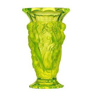 Glamorous Art Deco Bohemian Vaseline Uranium Glass H.Hoffmann Bacchantes Large Vase: Top Quality Vaseline Uranium Glass Vase with raised figures of revelling bacchantes around the full circumference exhibiting excellent colour and detail. This piece was made in Bohemia from ORIGINAL a