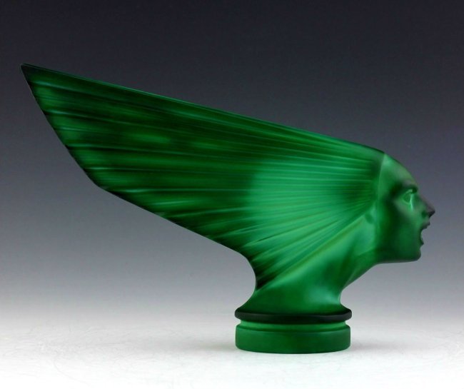 Bohemian Art Deco Malachite Glass VICTOIRE Car Mascot Hood Ornament 1930 H.Hoffmann (1 of 6)