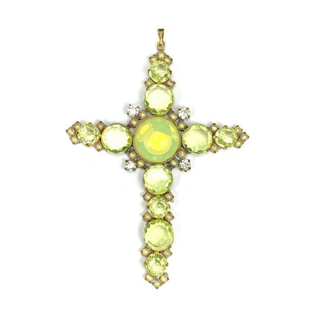Art Deco Vaseline Uranium Glass Cross Vintage Pendant (1 of 2)