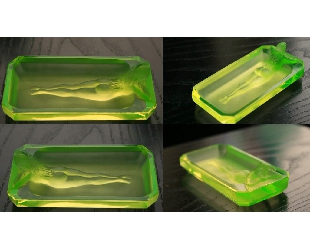 Uranium Glass Art Deco Lady Jewelry Bowl 1930' H.Hoffmann (1 of 6)