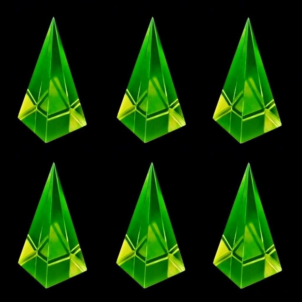 CZECH URANIUM VASELINE COLLECTIBLE GLASS 6 PYRAMIDS (1 of 3)