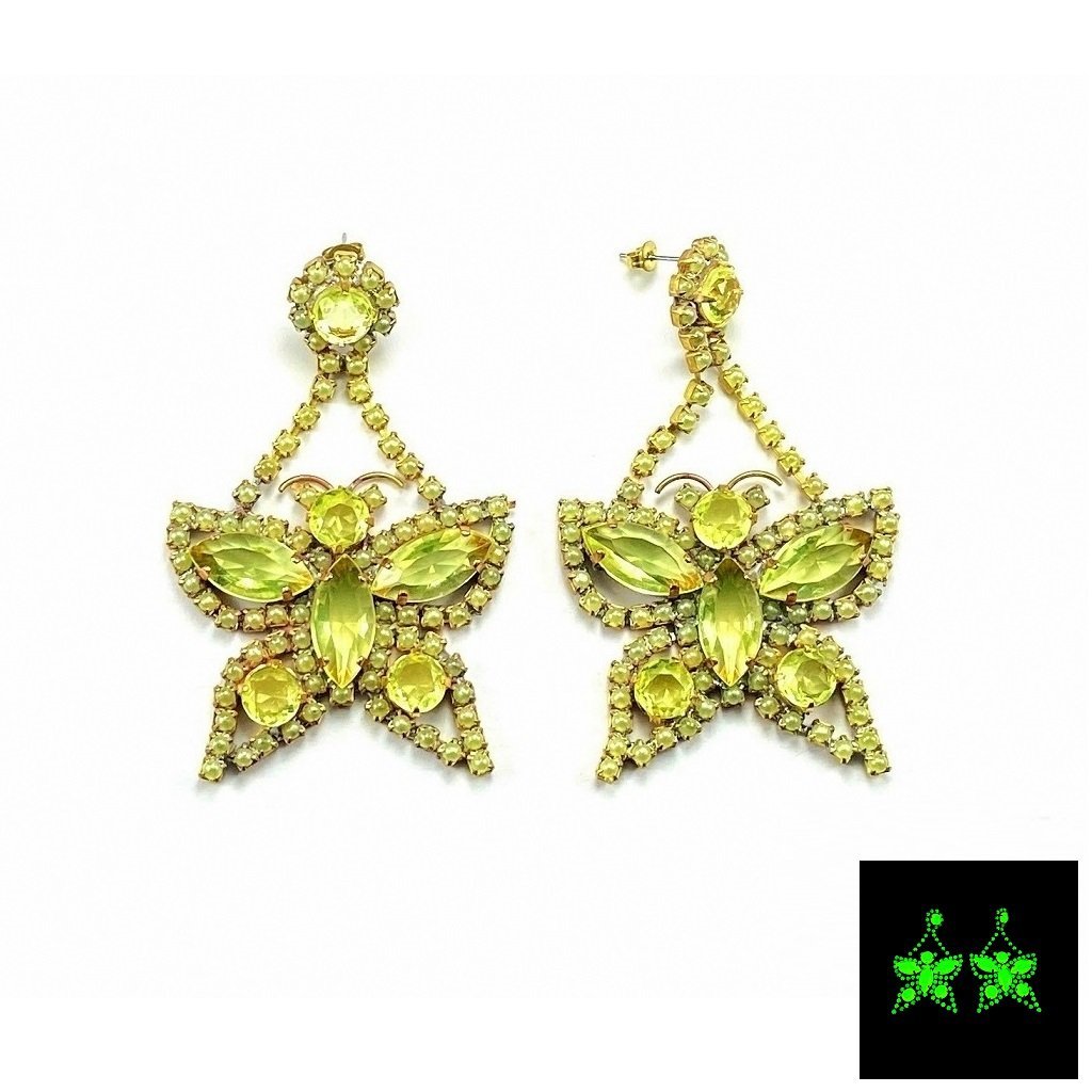 Art Deco Vaseline Uranium Glass Vintage Earrings (1 of 4)