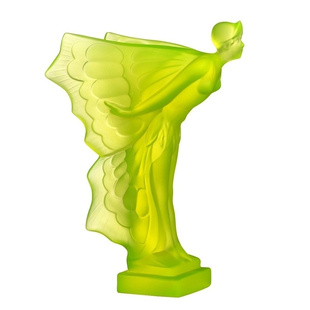 Art Deco Vaseline Uranium Glass Rolls Royce ' Flying Lady ' 1930' H.Hoffmann Sculpture (1 of 6)