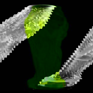 Art Deco Vaseline Uranium Glass Vase 1930' H.Hoffmann by Lalique: This piece is a great addition to collection or a great gift. Timeless design - Top Qality Art Deco Vaseline Uranium Collectible Glass Vase. This piece was made in Bohemia from ORIGINAL antique