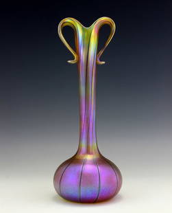 Glamorous Art Nouveau Jugendstil Iridescent Glass Vase: Art Nouveau Iridescent Collectible Art Glass in the style of Loetz or Tiffany Studios. This piece is a great addition to collection or a great gift. Extraordinary beautiful piece of the finest