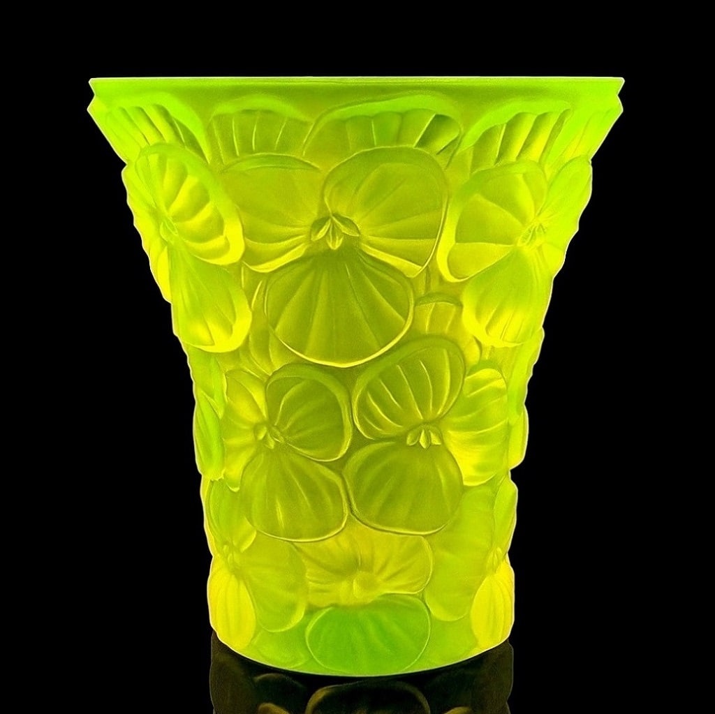 1930' H.Hoffmann ' Flowers ' Art Deco Vaseline Uranium Glass Vase (1 of 2)