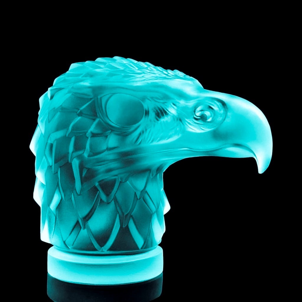 Art Deco Hood Ornament ' Head Eagle ' Sculpture 1930' H.Hoffmann Aquamarine Glass Paperweight (1 of 1)