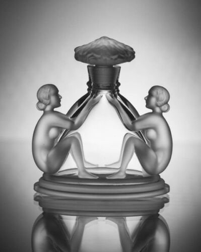 Art Deco Bohemian Collectible Perfume Bottle Clear Frosted Glass 1930' H.Hoffmann (1 of 2)