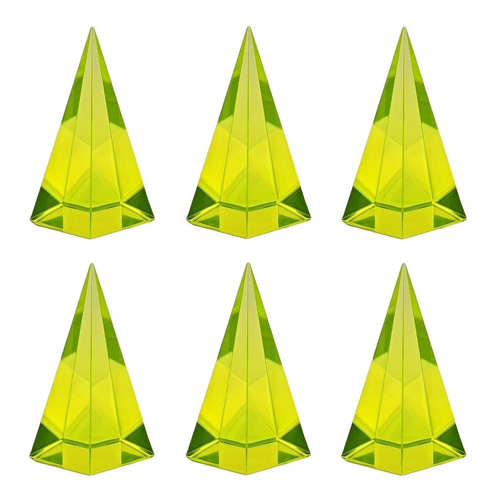 Czech Yellow Vaseline Uranium Glass 6 Pyramids Collectible Glass Paperweights (1 of 3)